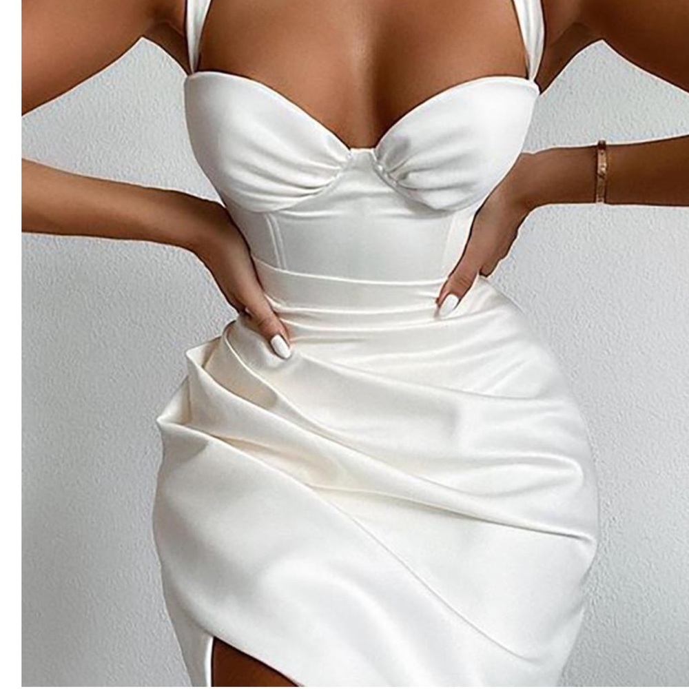 Ruched Slit Thick Strap Bodycon Dress